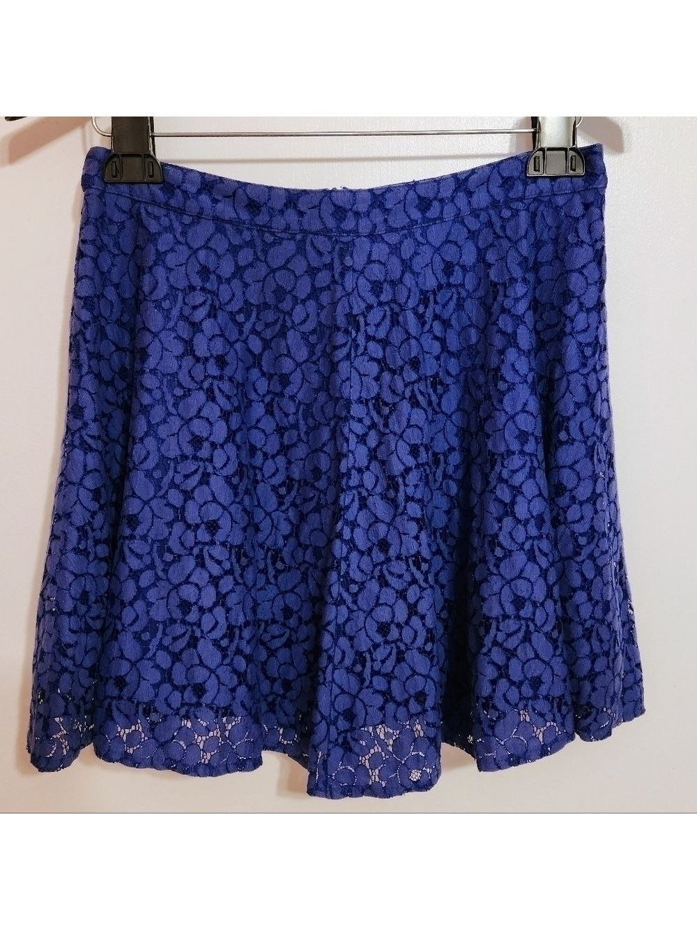 Topshop Floral Lace Skater Skirt Royal Blue Size 6 - Picture 4 of 11
